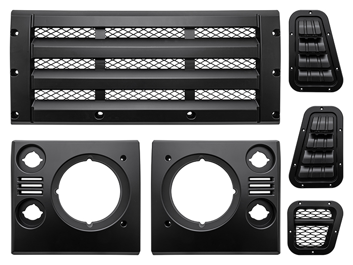 Bearmach Face Lift Kit   Satin Black 4 Bar Grille